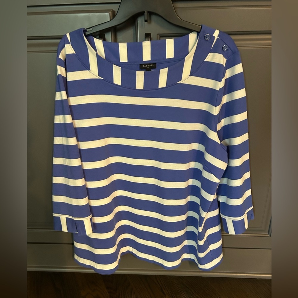 Talbots Nautical Blue and Cream Striped Long Sleeve Tee